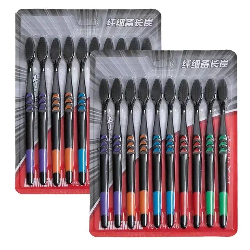 10-Pack Soft Bristle Bamboo Charcoal Toothbrush Set