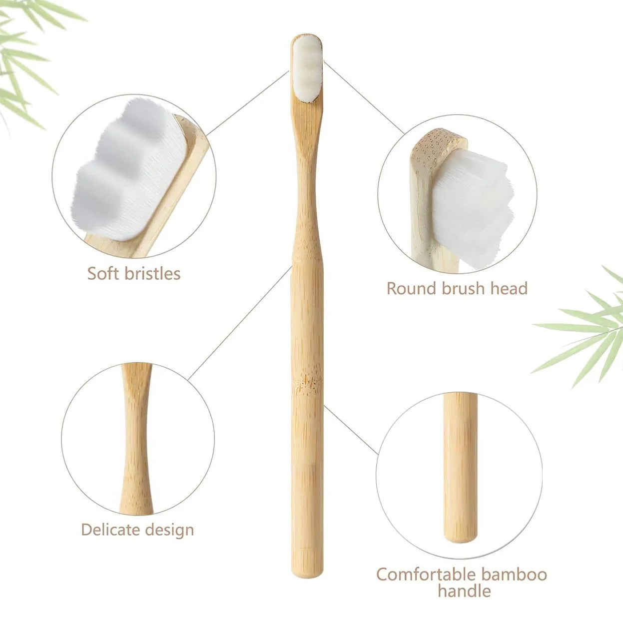 4Pcs Eco-Friendly Bamboo Soft Bristle Toothbrush Set