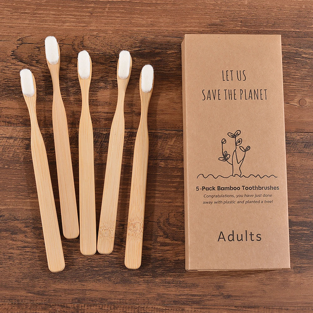 5-pack Ultra Fine Soft Bamboo Toothbrush Set