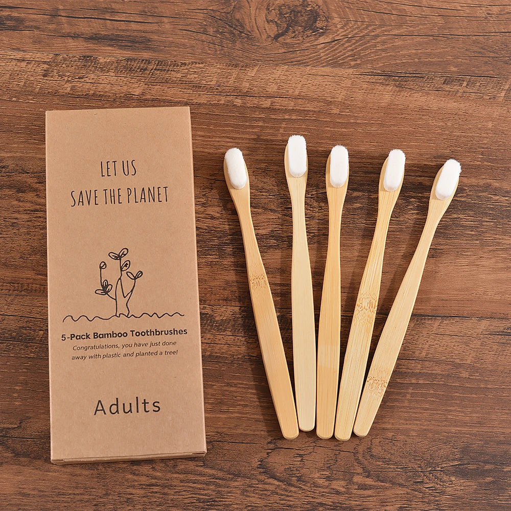 5-pack Ultra Fine Soft Bamboo Toothbrush Set