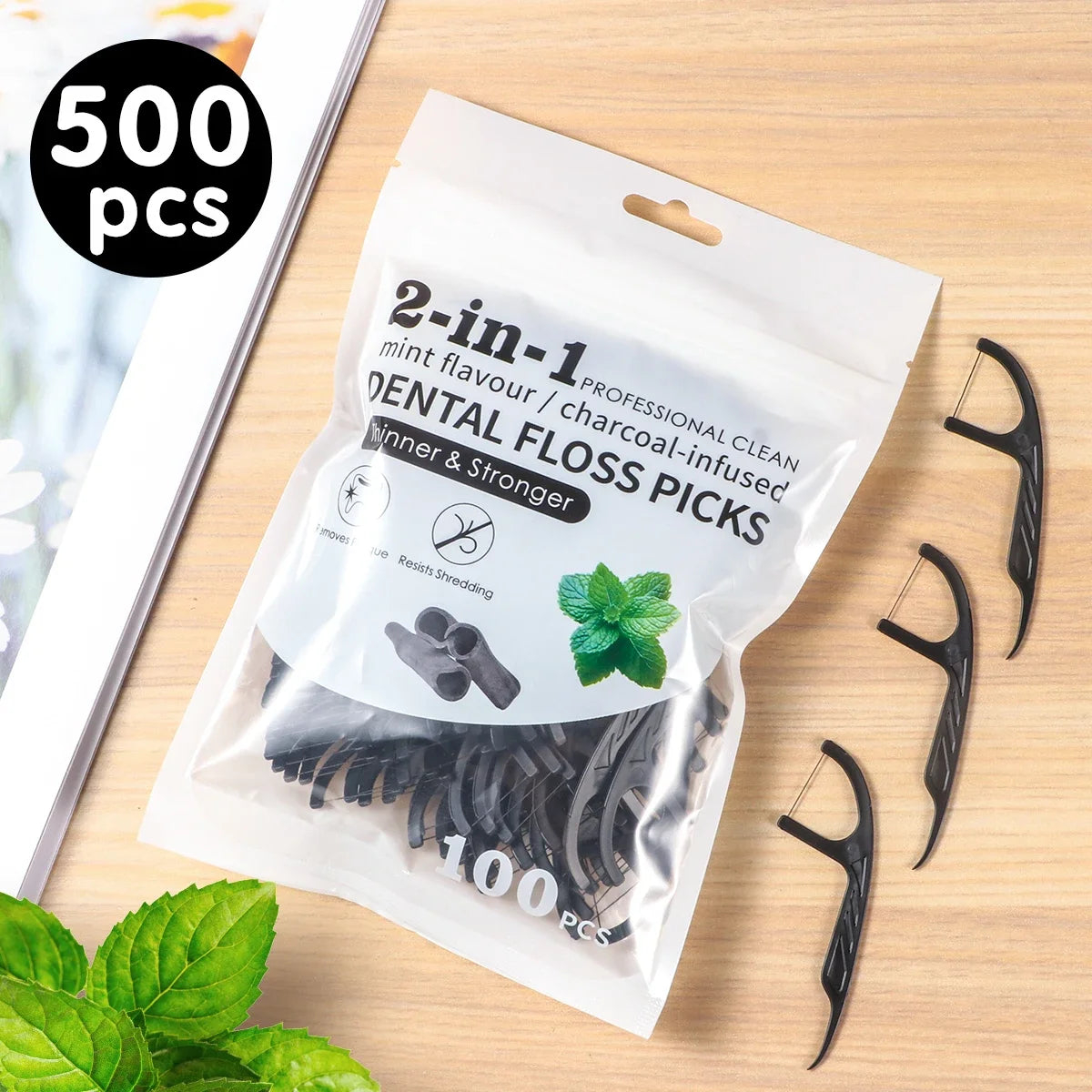 Large Mouthed Mint Bamboo Charcoal Dental Floss