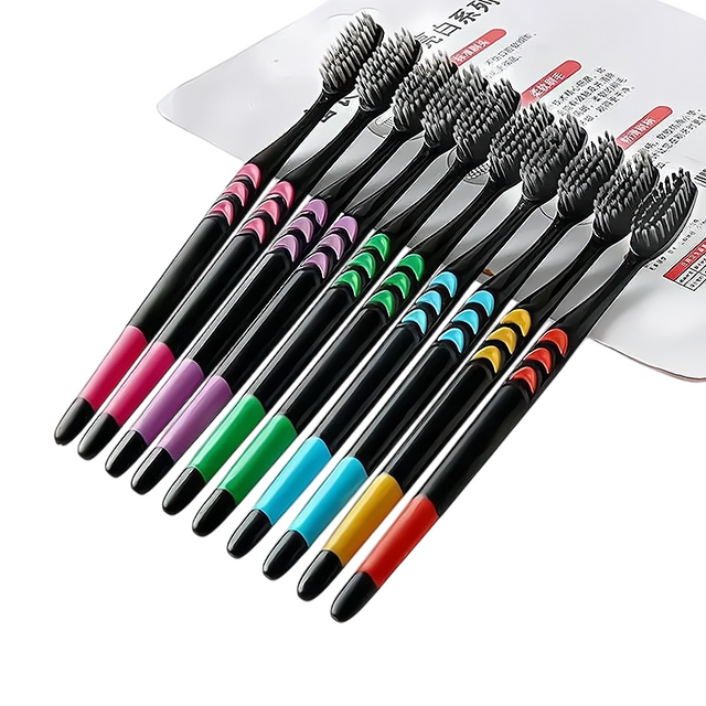 10-Pack Soft Bristle Bamboo Charcoal Toothbrush Set