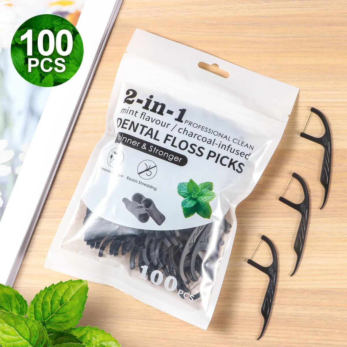 Large Mouthed Mint Bamboo Charcoal Dental Floss