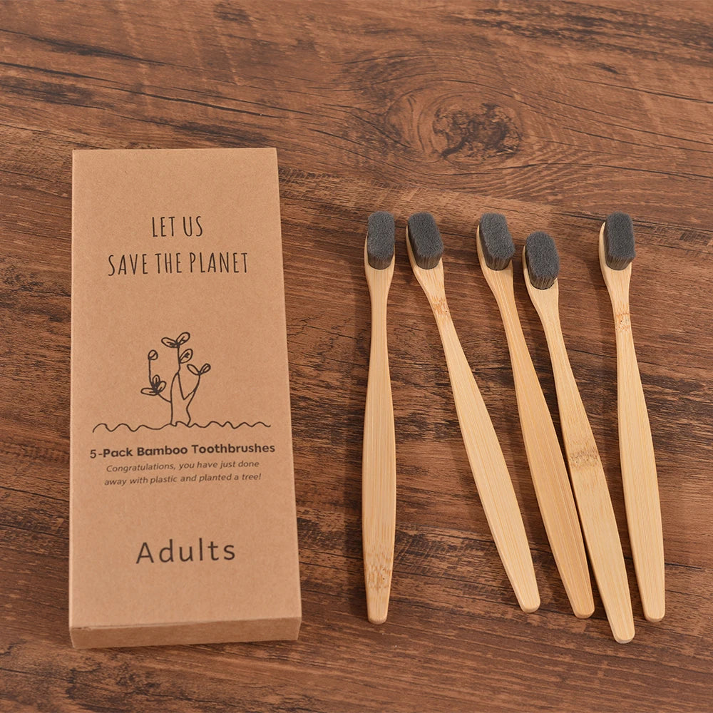 5-pack Ultra Fine Soft Bamboo Toothbrush Set