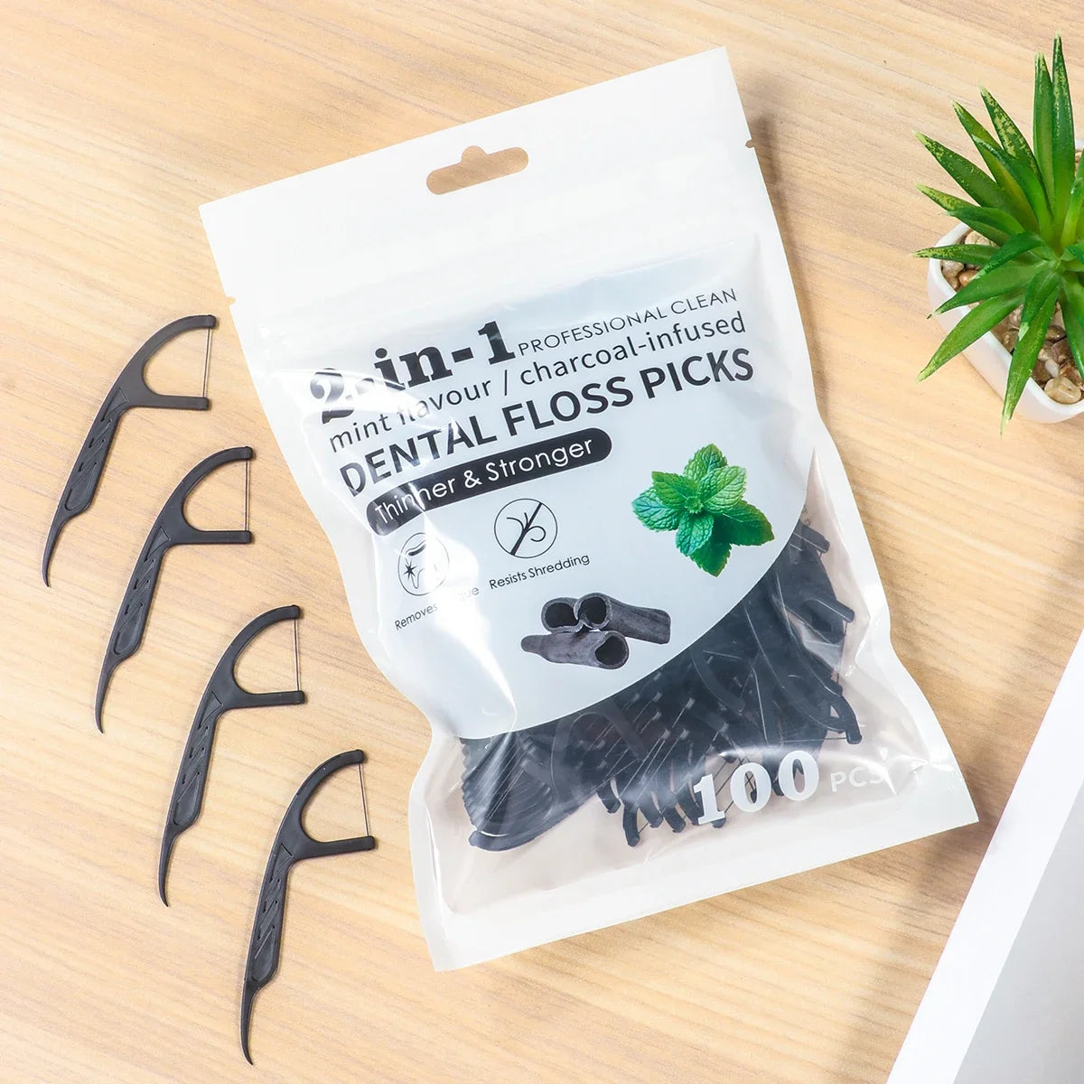 Large Mouthed Mint Bamboo Charcoal Dental Floss