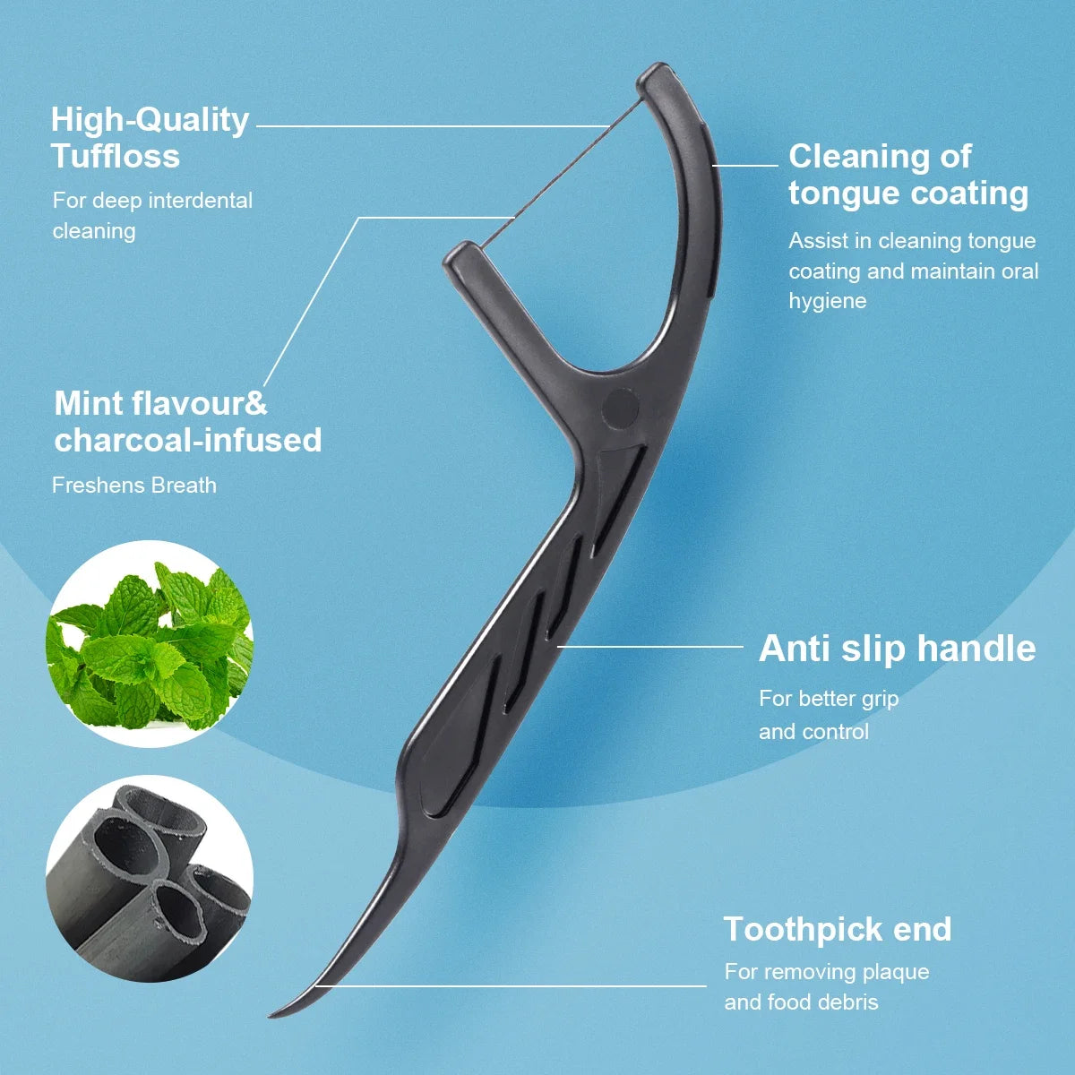 Large Mouthed Mint Bamboo Charcoal Dental Floss
