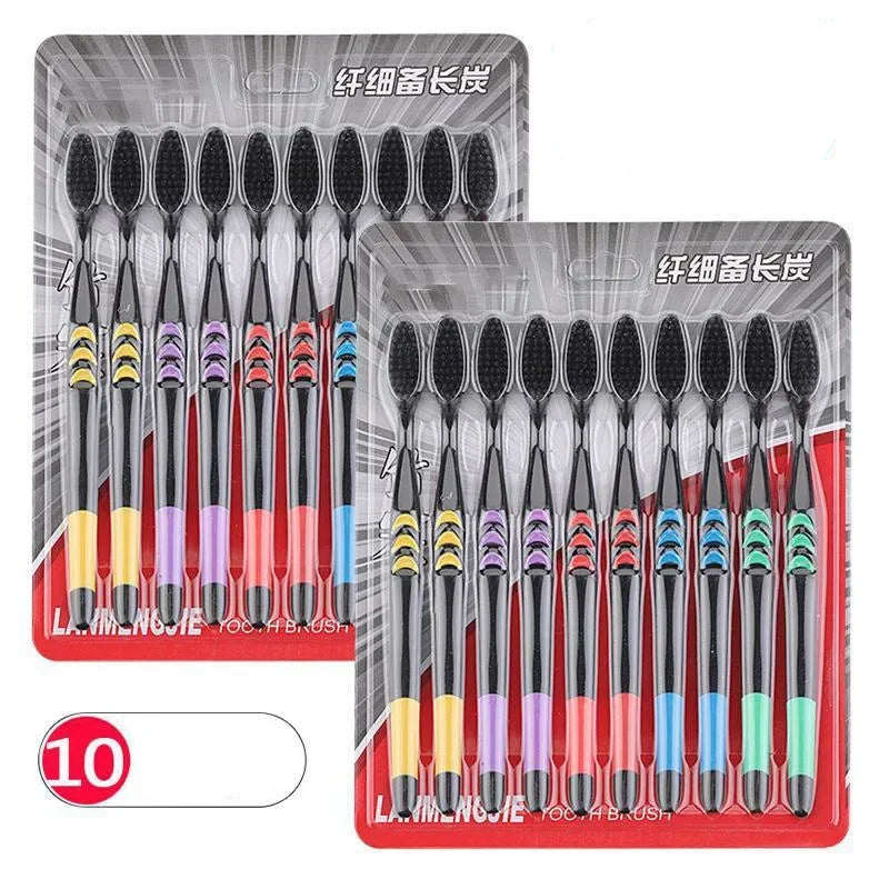 10-Pack Soft Bristle Bamboo Charcoal Toothbrush Set