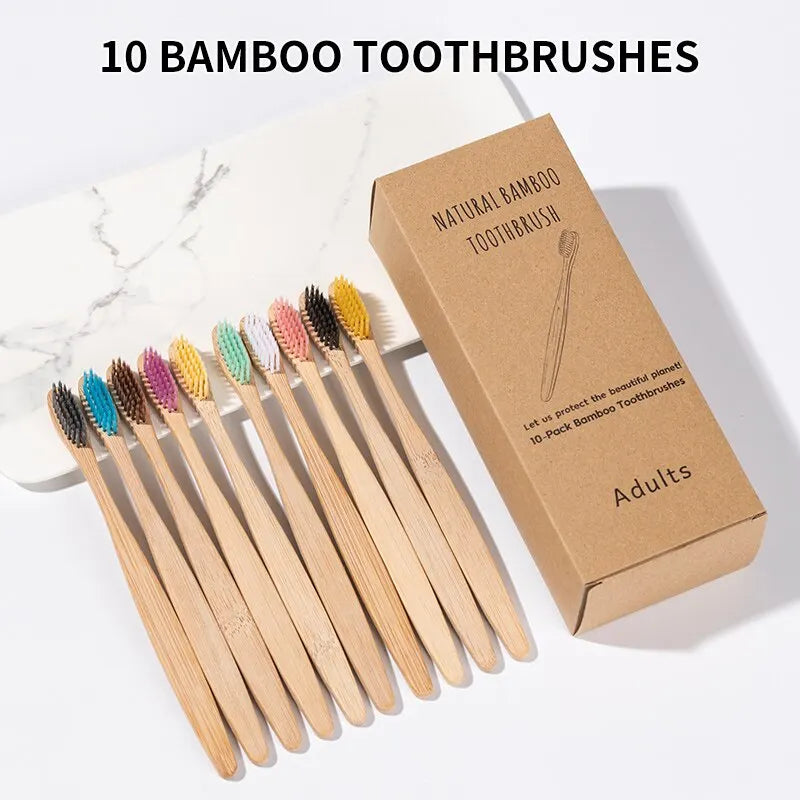 Bamboo Toothbrush Set Natural and Environmentally Friendly Bamboo Toothbrush Tablet One Box of 10 PCS