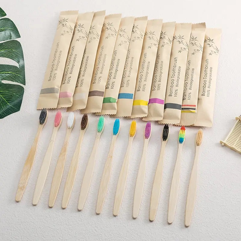Natural Bamboo Toothbrush Set (10-Pack)